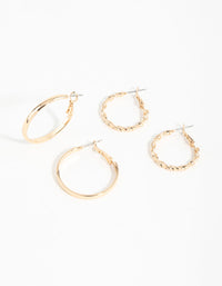 Gold Flat Twist Mixed Hoop Earrings 2-Pack - link has visual effect only