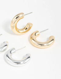 Mixed Metals Chunky Round Hoop Earrings 2-Pack - link has visual effect only
