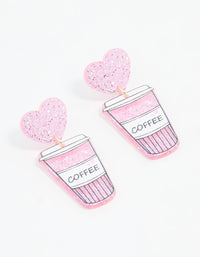 Silver Pink Heart Coffee Drop Earrings - link has visual effect only