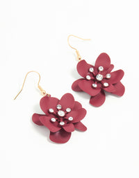 Gold Burgundy Flower Diamante Drop Earrings - link has visual effect only