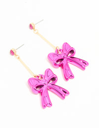 Gold Pink Diamante Bubble Bow Drop Earrings - link has visual effect only