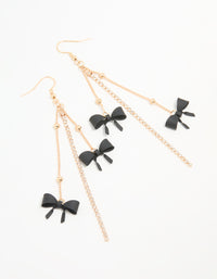 Gold Black Bow Chain Drop Earrings - link has visual effect only