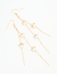 Gold Pearl Flower Chain Drop Earrings - link has visual effect only