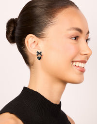 Gold Black Coated Metal Bow Drop Heart Stud Earrings - link has visual effect only