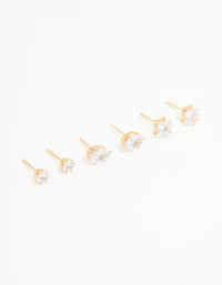 Gold Diamante Mixed Stud Earrings 3-Pack - link has visual effect only