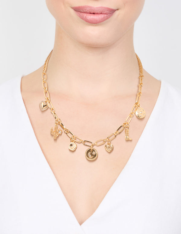 Gold Plated Moon & Boot Charm Necklace