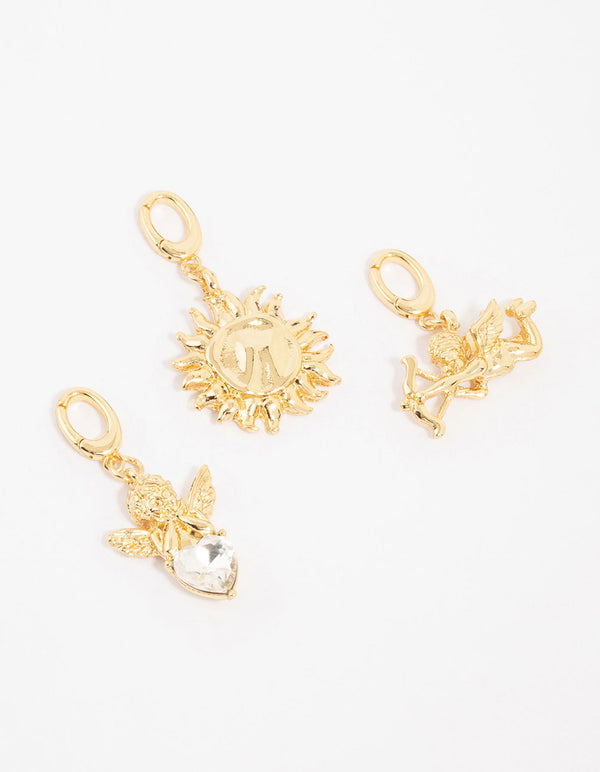 Gold Plated Angel & Sun Charms 3-Pack