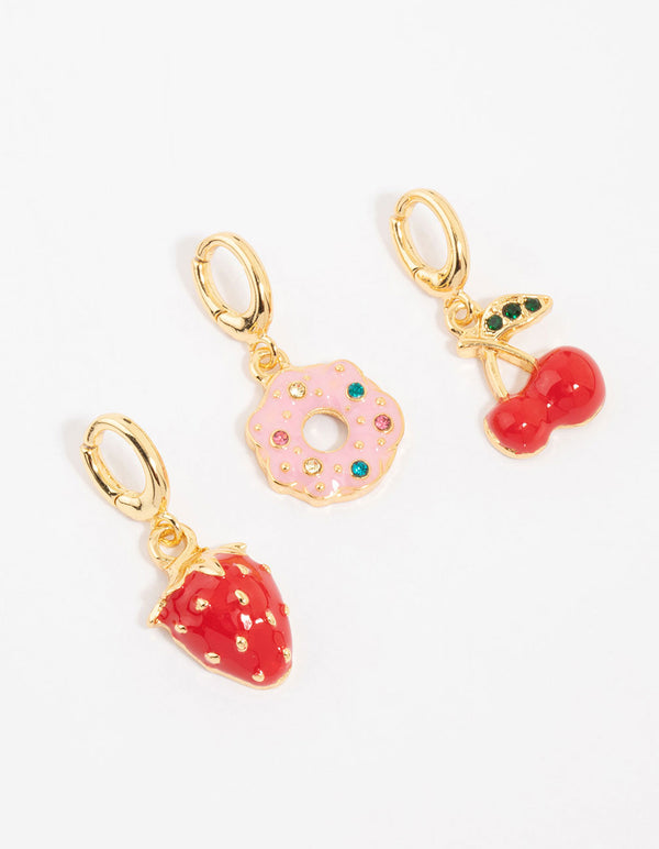 Gold Plated Strawberry & Doughnut Charms 3-Pack