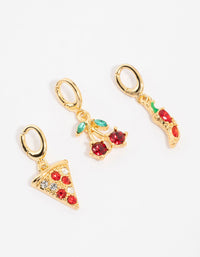 Gold Plated Diamante Cherry & Pizza Charms 3-Pack - link has visual effect only