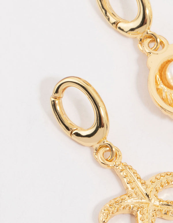 Gold Plated Shell & Starfish Charms 3-Pack