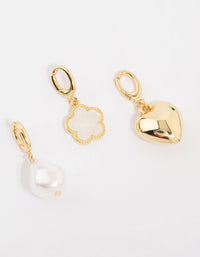 Gold Plated Pearl & Flower Charms 3-Pack - link has visual effect only