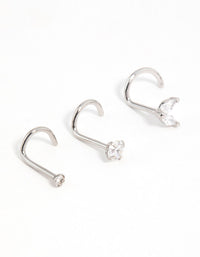 Surgical Steel Cubic Zirconia Butterfly & Round Nose Stud 3-Pack - link has visual effect only
