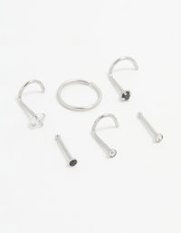 Surgical Steel Black Cubic Zirconia Nose Ring & Stud 6-Pack - link has visual effect only