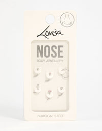 Surgical Steel Cubic Zirconia Flower & Heart Nose Piercing 6-Pack - link has visual effect only