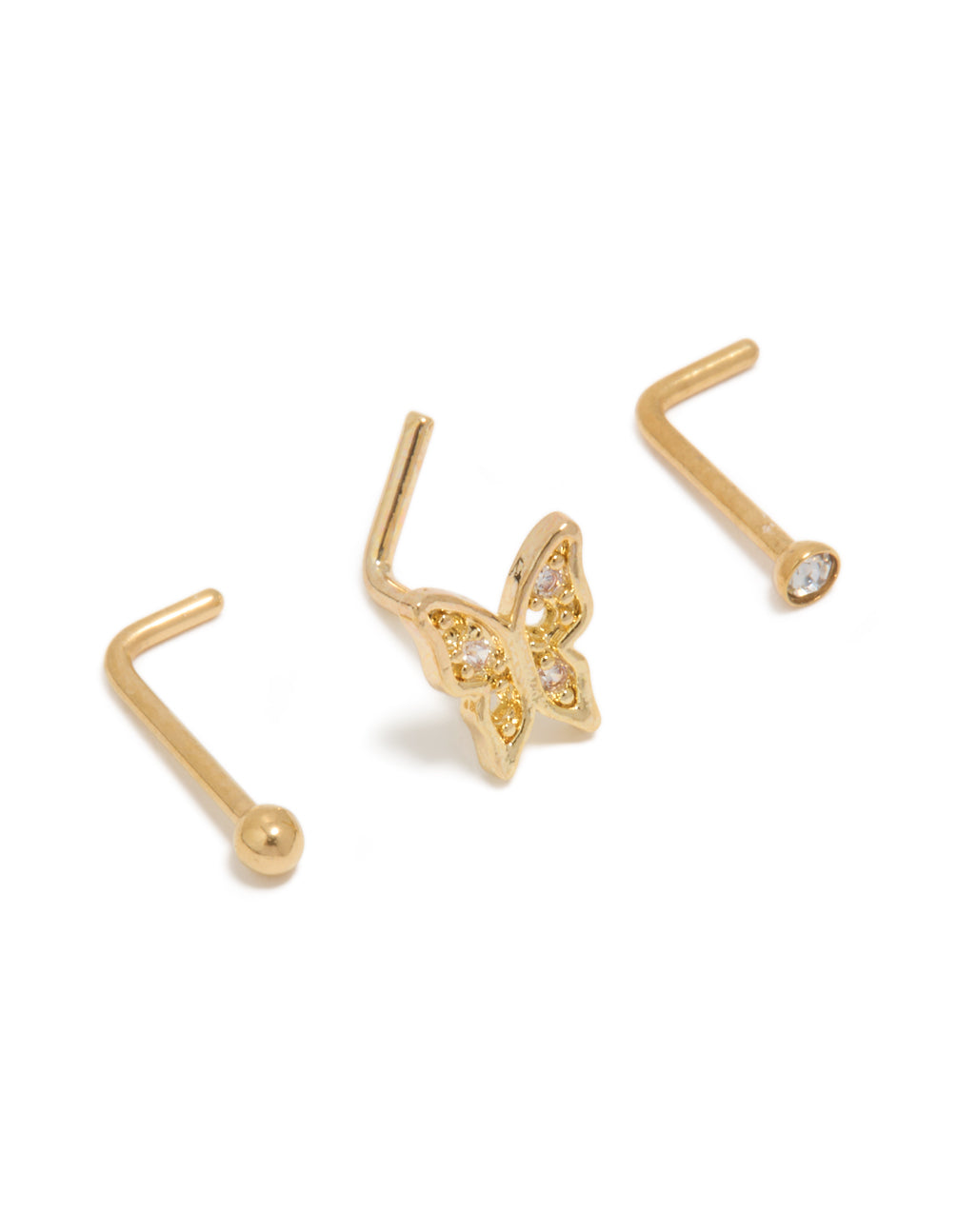 Gold Plated Surgical Steel Butterfly Nose Piercings 3-Pack