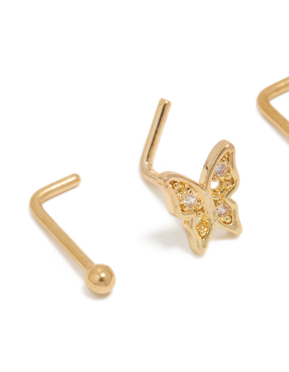 Gold Plated Surgical Steel Butterfly Nose Piercings 3-Pack