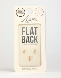 Gold Plated Surgical Steel Cubic Zirconia Butterfly Flat Back Studs 3-Pack - link has visual effect only