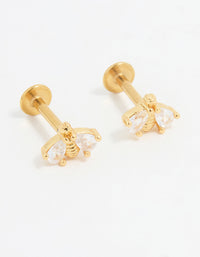 Gold Plated Surgical Steel Double Bee Cubic Zirconia Flat Back Studs - link has visual effect only
