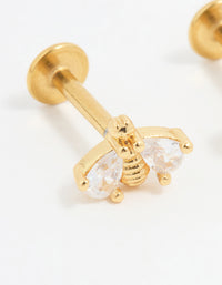 Gold Plated Surgical Steel Double Bee Cubic Zirconia Flat Back Studs - link has visual effect only