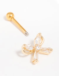 Gold Plated Surgical Steel Cubic Zirconia Bow Flat Back Stud - link has visual effect only