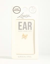 Gold Plated Surgical Steel Cubic Zirconia Bow Flat Back Stud - link has visual effect only