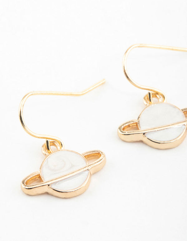 Gold Planet Hook Earrings