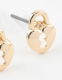 Gold Heart Lock Textured Stud Earrings - link has visual effect only