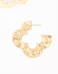 Gold Flat Hammered Flower Hoop Earrings - link has visual effect only