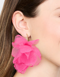 Gold Pink Fabric Flower Hoop Earrings - link has visual effect only