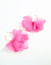 Gold Pink Fabric Flower Hoop Earrings - link has visual effect only