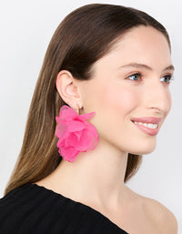 Gold Pink Fabric Flower Hoop Earrings - link has visual effect only