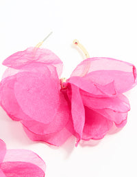 Gold Pink Fabric Flower Hoop Earrings - link has visual effect only