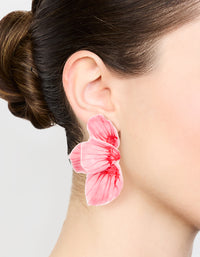 Gold Pink Coated Metal Hammered Statement Petal Stud Earrings - link has visual effect only