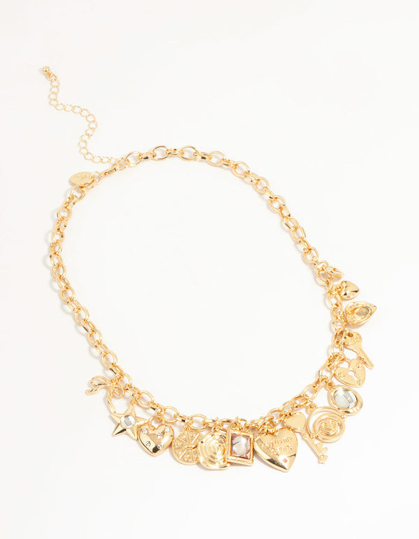 Gold Heart & Key Charm Necklace