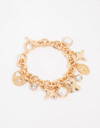 Gold Cross & Pearl Charm Bracelet - link has visual effect only