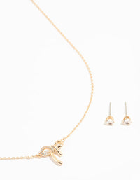 Rose Gold Cubic Zirconia Bow Necklace & Earrings Set - link has visual effect only
