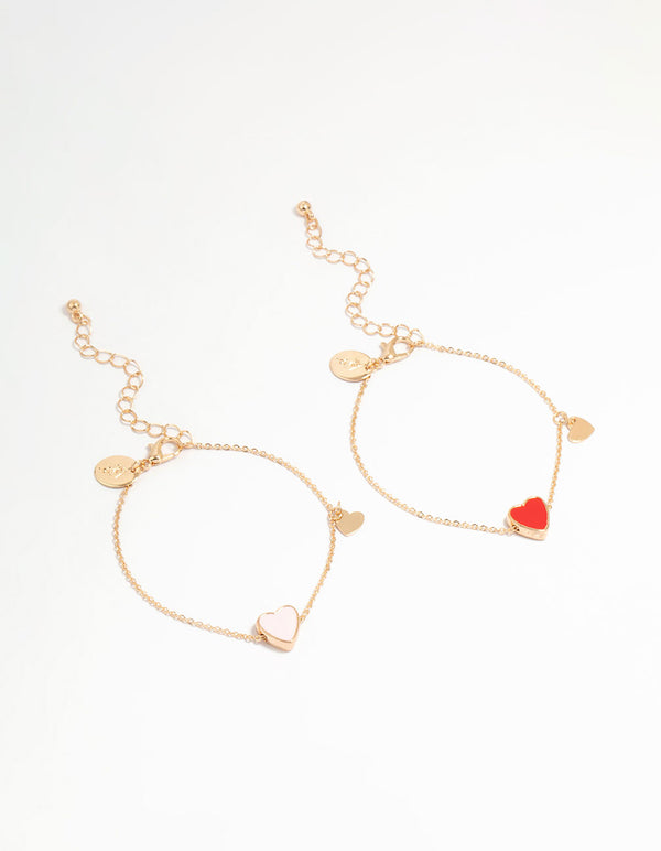 Gold Heart Charm Bracelets 2-Pack