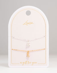 Mixed Metal Diamante Cherry Bracelets 2-Pack - link has visual effect only