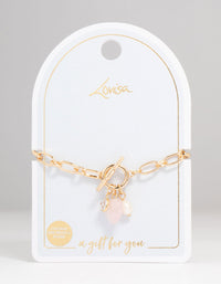 Gold Pearl Rose Quartz Heart Charm T & O Bracelet - link has visual effect only