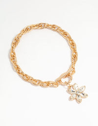 Gold Diamante Flower Charm T & O Bracelet - link has visual effect only