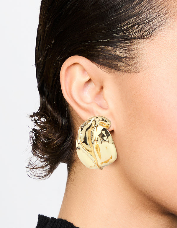 Gold Abstract Textured Stud Earrings