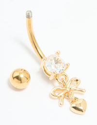 Gold Plated Surgical Steel Fine Heart & Bow Belly Bar - link has visual effect only