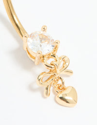 Gold Plated Surgical Steel Fine Heart & Bow Belly Bar - link has visual effect only