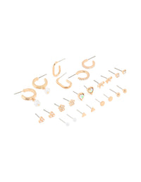 Gold Bow Flower Hoop & Stud Earrings 12-Pack - link has visual effect only