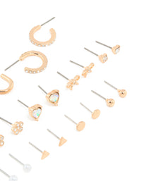 Gold Bow Flower Hoop & Stud Earrings 12-Pack - link has visual effect only
