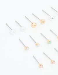 Gold Mixed Basic Small Stud Earrings 8-Pack - link has visual effect only