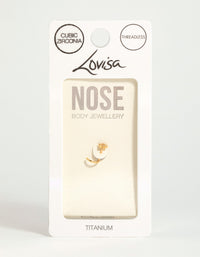 Gold Plated Titanium Cubic Zirconia Threadless Single Flower Nose Stud - link has visual effect only