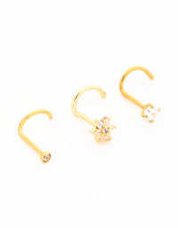 Gold Plated Titanium Threadless Flower Triangular Nose Studs 3-Pack - link has visual effect only
