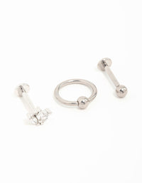 Titanium Clicker Ring & Cubic Zirconia Flat Back Earrings 3-Pack - link has visual effect only