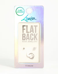 Titanium Clicker Ring & Cubic Zirconia Flat Back Earrings 3-Pack - link has visual effect only